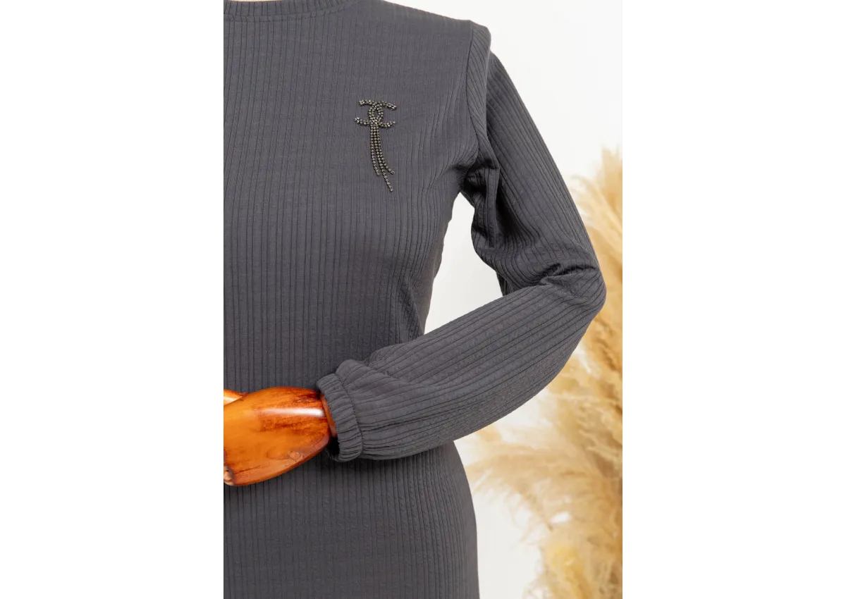 HESNA 8339 ELBİSE - ANTRASİT - (Asorti: 3-6)