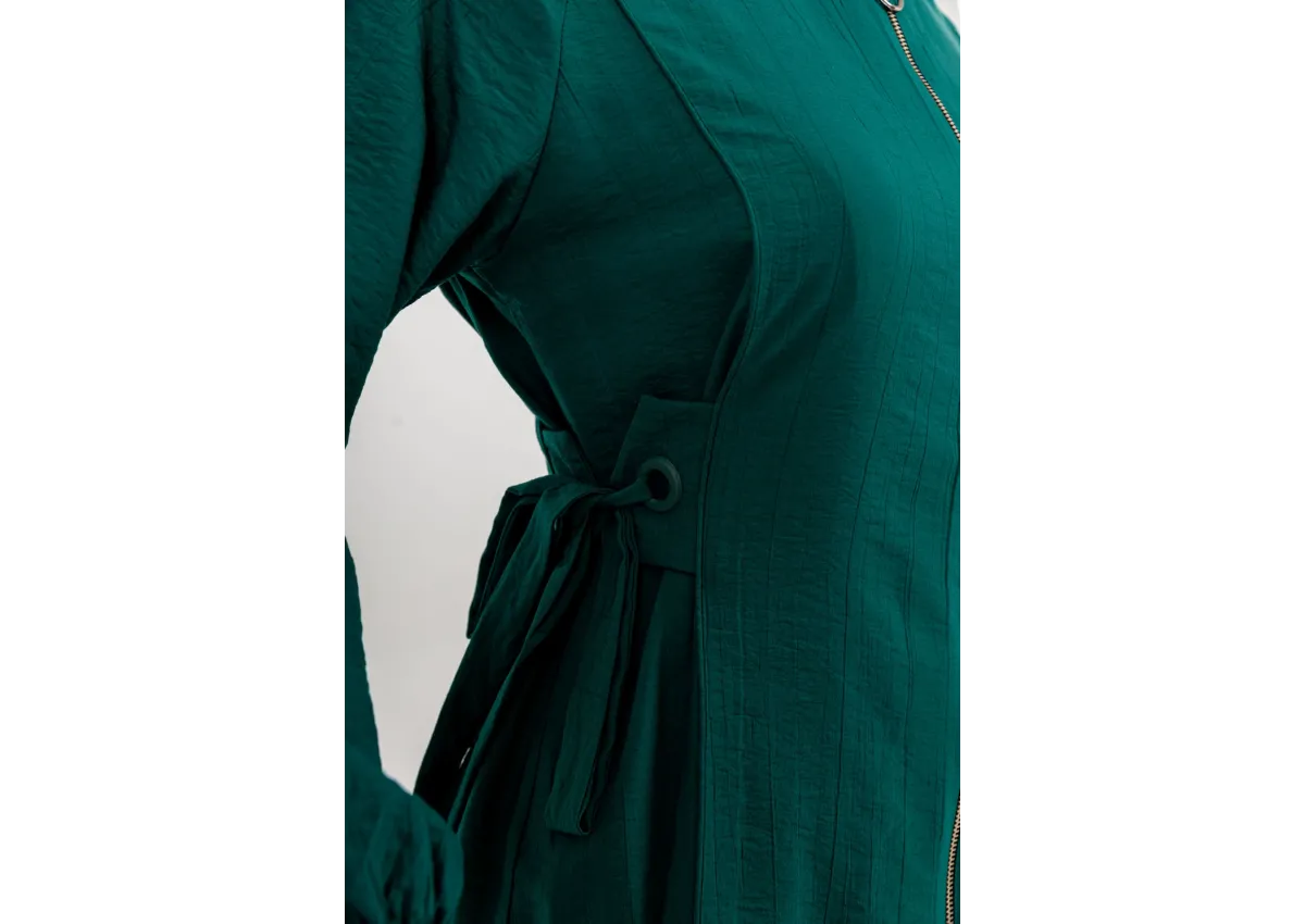 Letafet Şerit Detaylı Kapüşonlu Fermuarlı Ceket - ZÜMRÜT - (Asorti: S-XL)