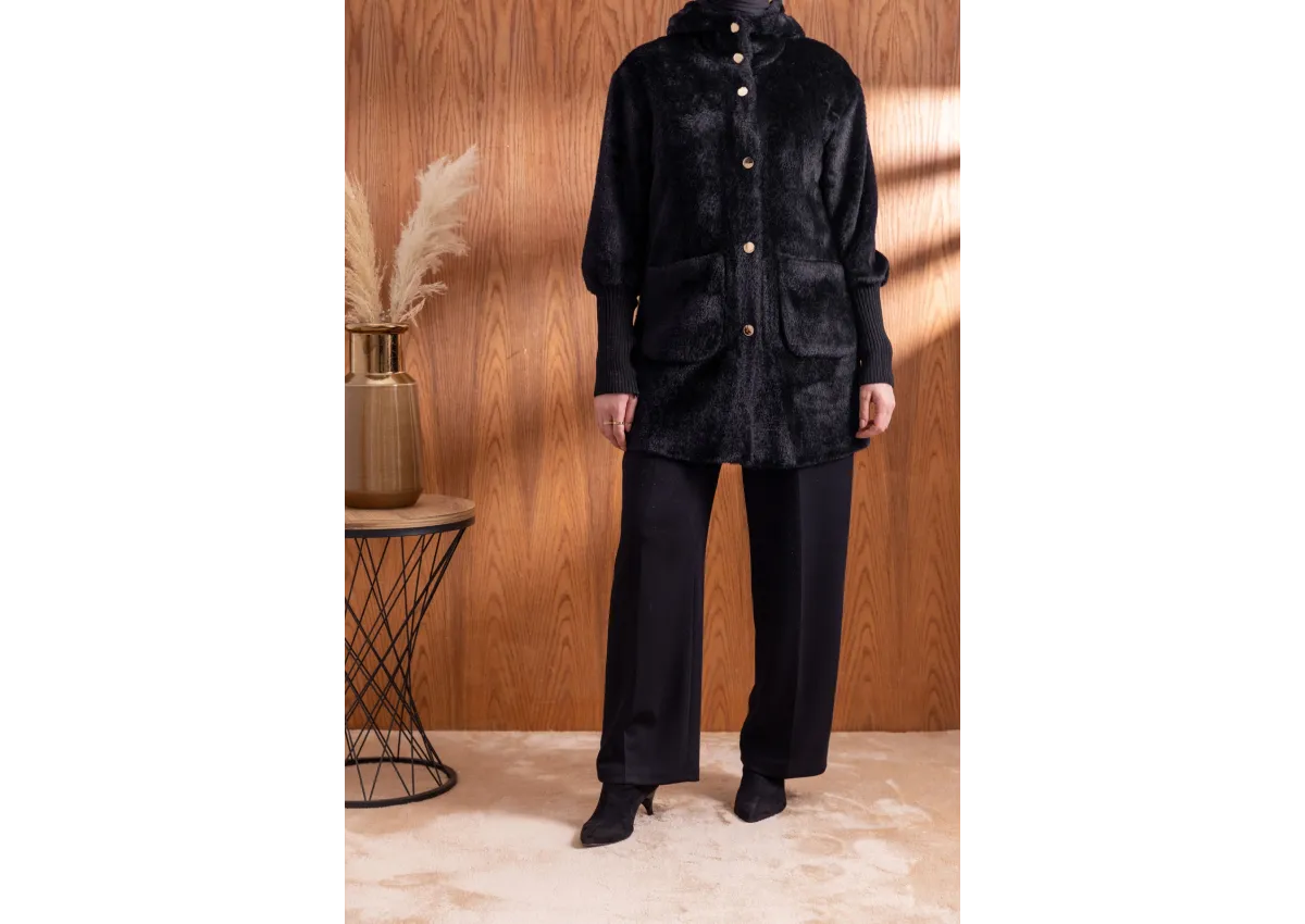 KOLLARI RİBANALI TORBA CEPLİ CEKET - SİYAH - (Asorti: M-XXL)