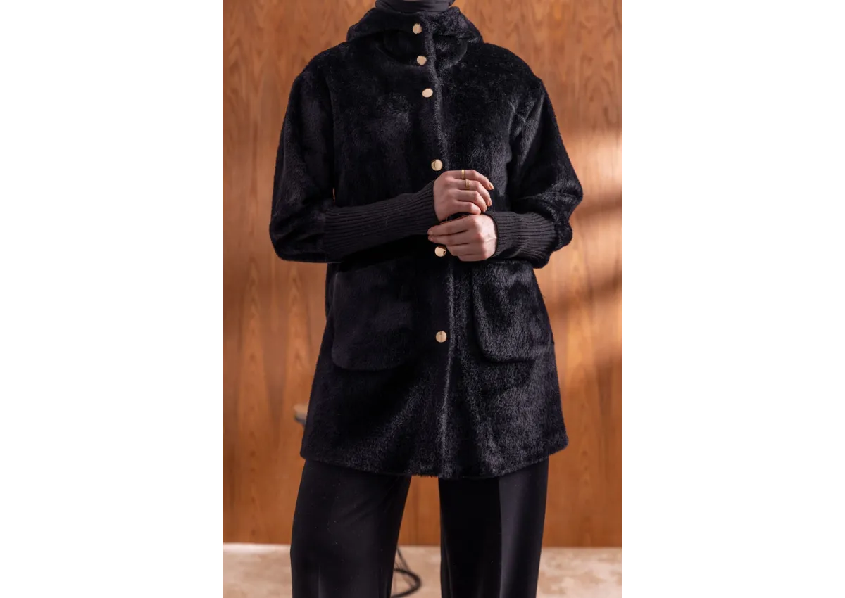 KOLLARI RİBANALI TORBA CEPLİ CEKET - SİYAH - (Asorti: M-XXL)