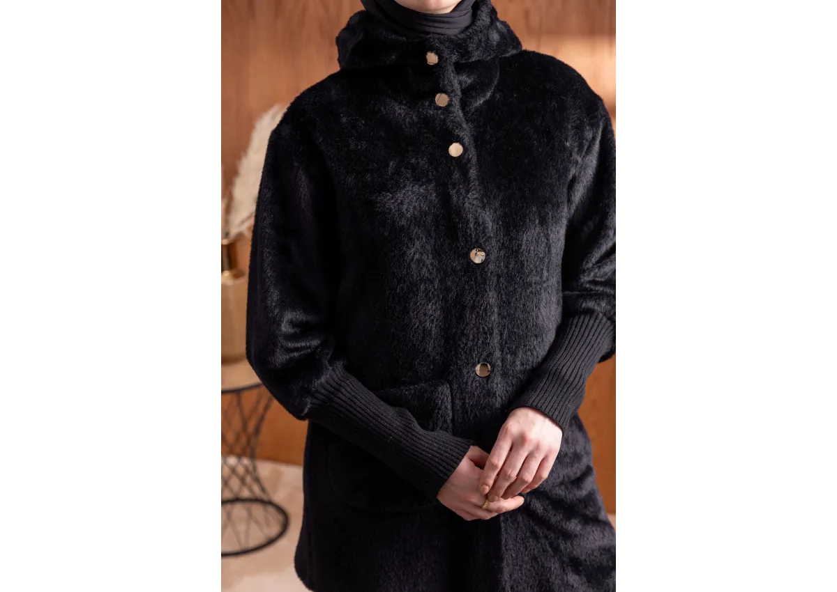 KOLLARI RİBANALI TORBA CEPLİ CEKET - SİYAH - (Asorti: M-XXL)