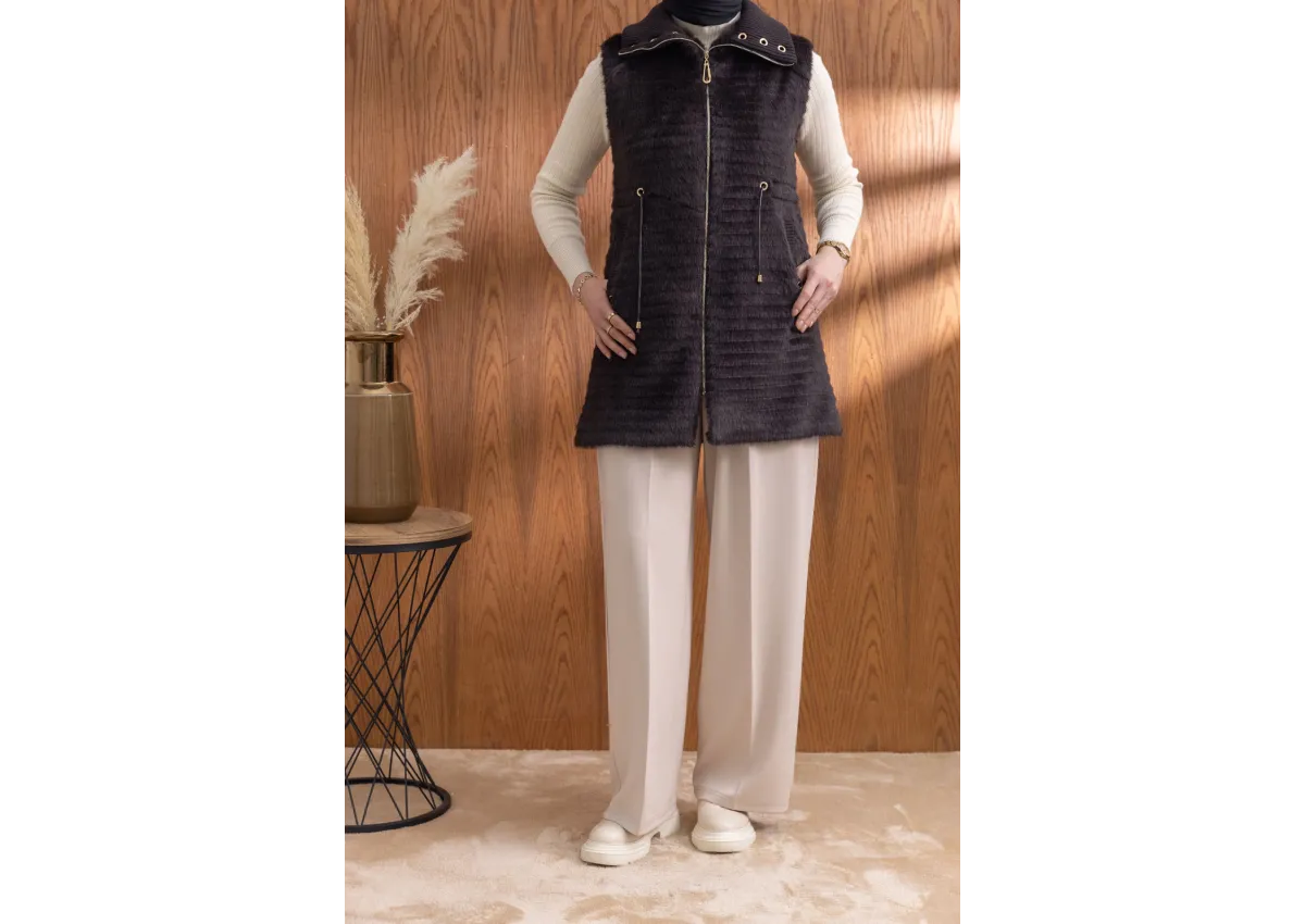 RİBANALI BELİ BAĞCIKLI YELEK - KAHVE - (Asorti: M-XXL)