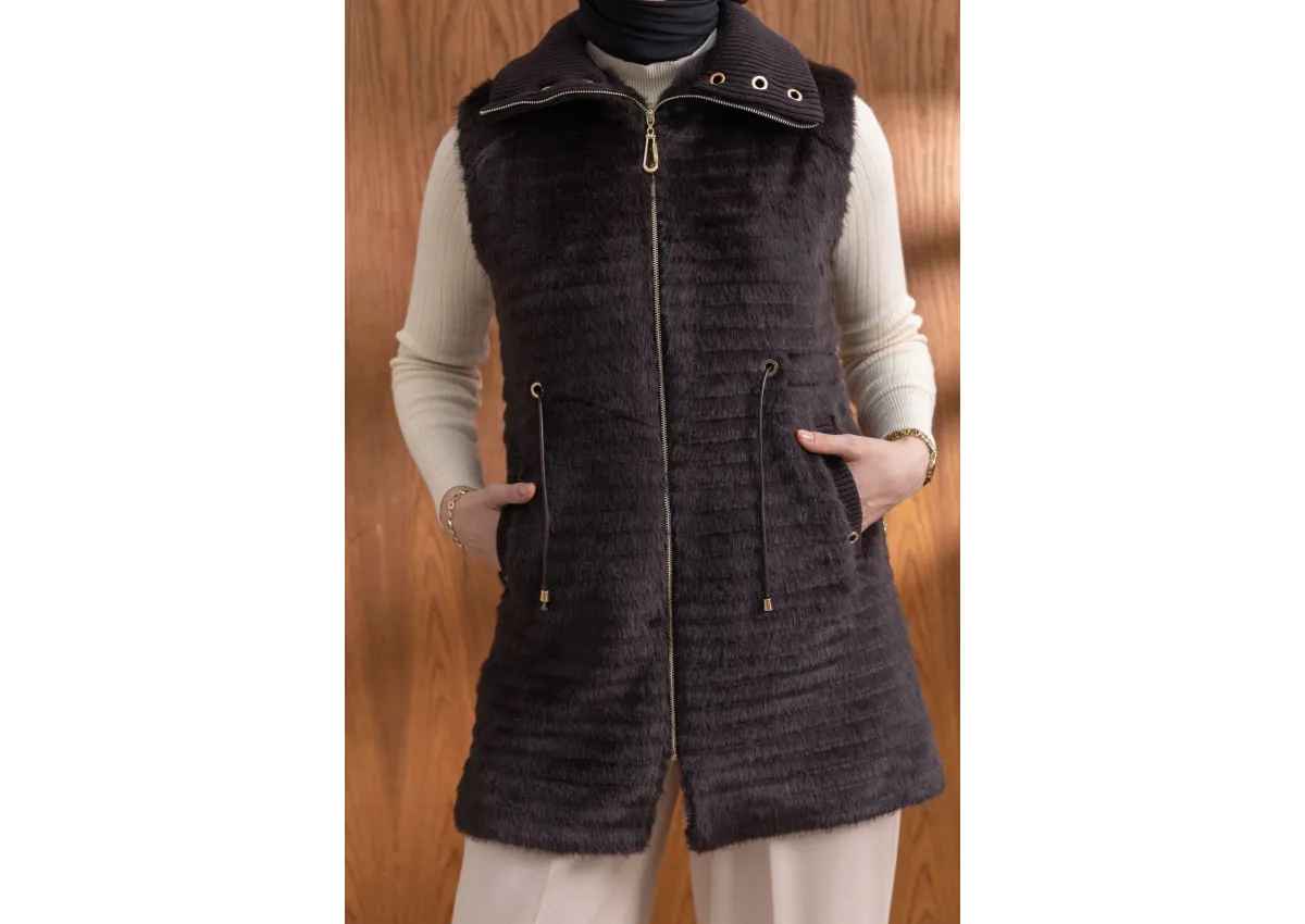 RİBANALI BELİ BAĞCIKLI YELEK - KAHVE - (Asorti: M-XXL)