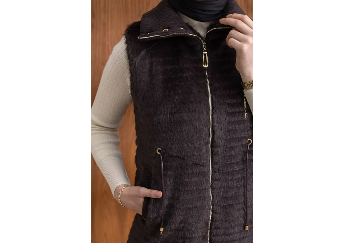 RİBANALI BELİ BAĞCIKLI YELEK - KAHVE - (Asorti: M-XXL)