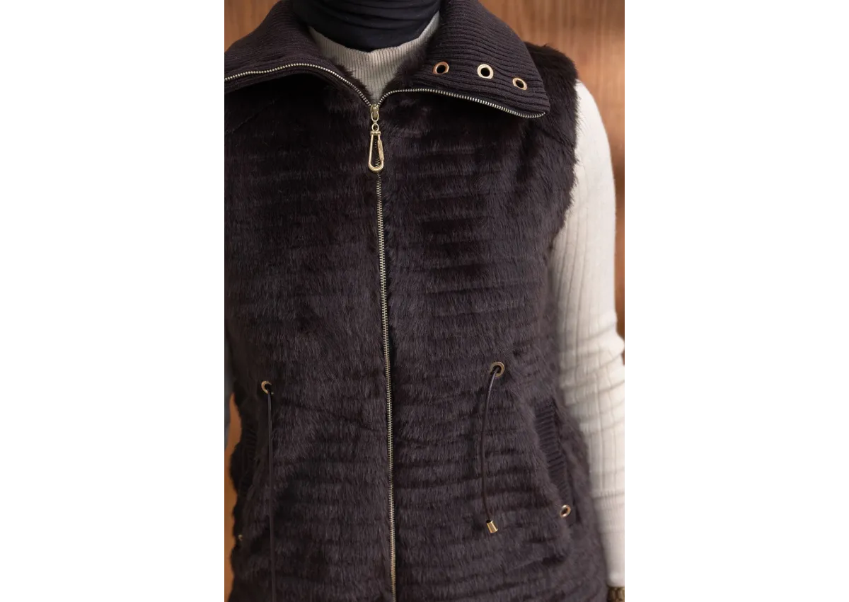 RİBANALI BELİ BAĞCIKLI YELEK - KAHVE - (Asorti: M-XXL)