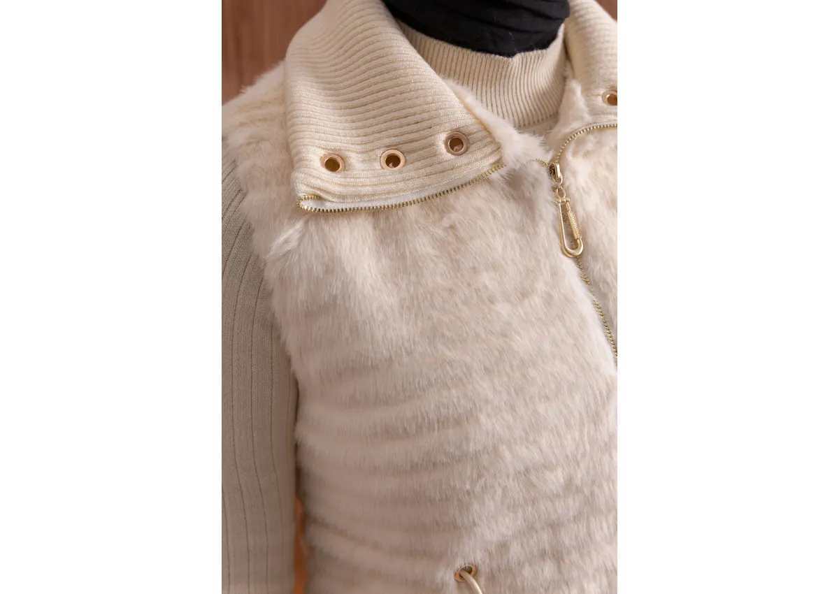 RİBANALI BELİ BAĞCIKLI YELEK - EKRU - (Asorti: M-XXL)