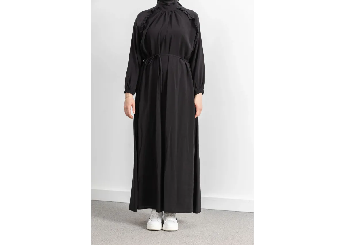 LETAFET REGLAN KOL FIRFIR DETAYLI ELBİSE - SİYAH - (Asorti: 46-52)