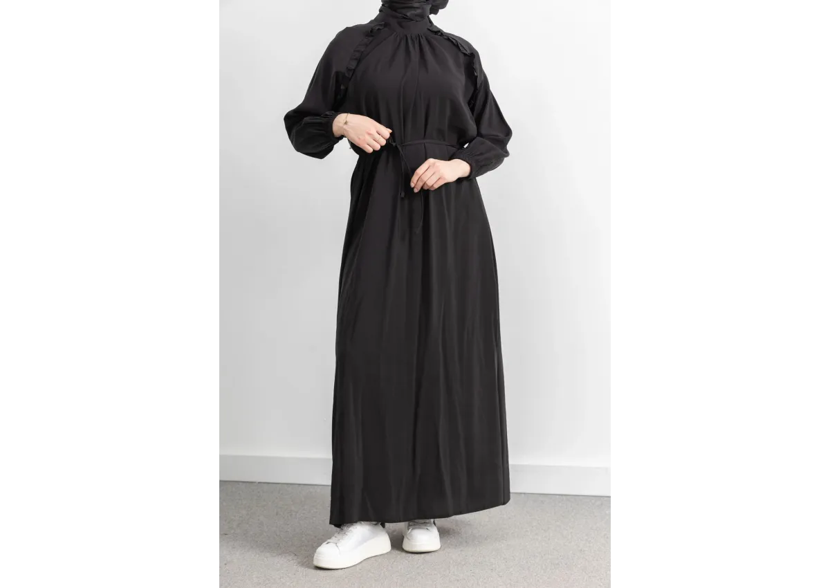 LETAFET REGLAN KOL FIRFIR DETAYLI ELBİSE - SİYAH - (Asorti: 46-52)