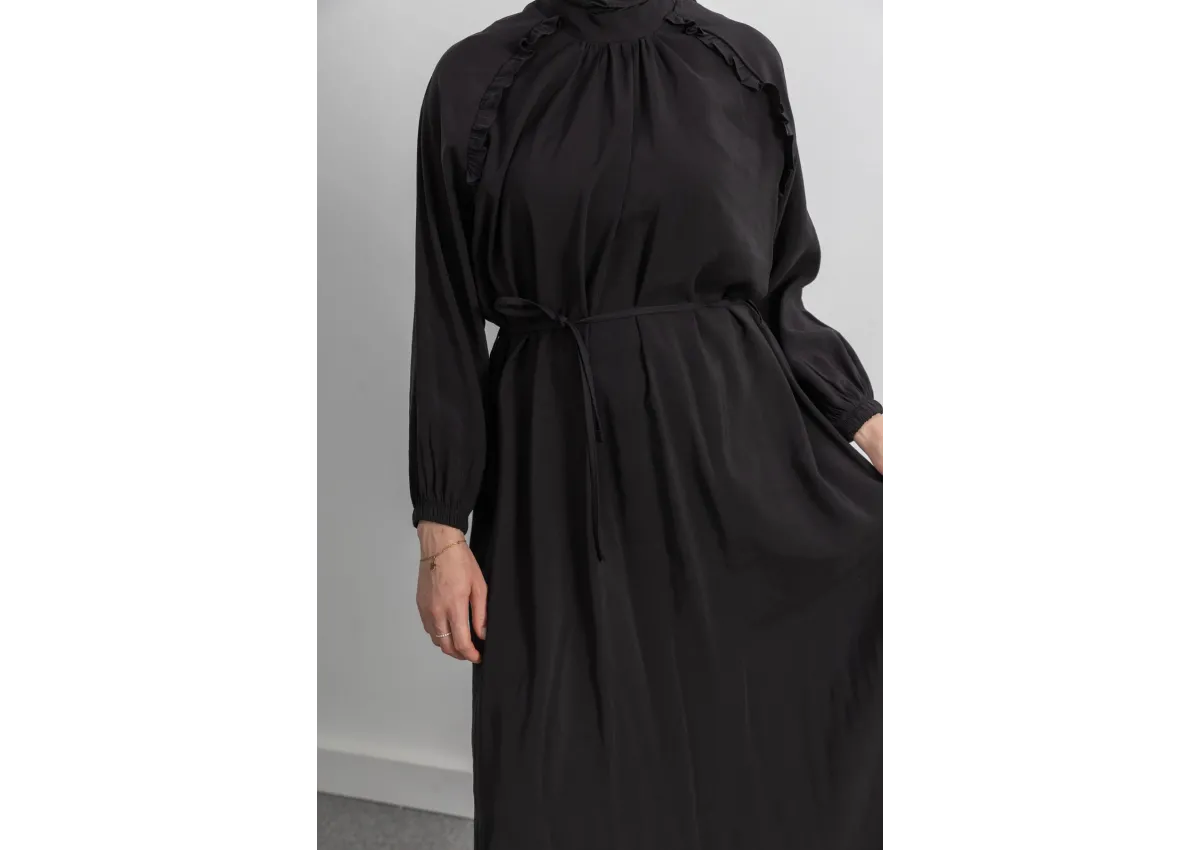 LETAFET REGLAN KOL FIRFIR DETAYLI ELBİSE - SİYAH - (Asorti: 46-52)