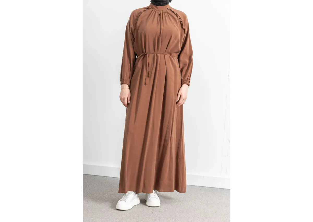 LETAFET REGLAN KOL FIRFIR DETAYLI ELBİSE - TABA - (Asorti: 46-52)