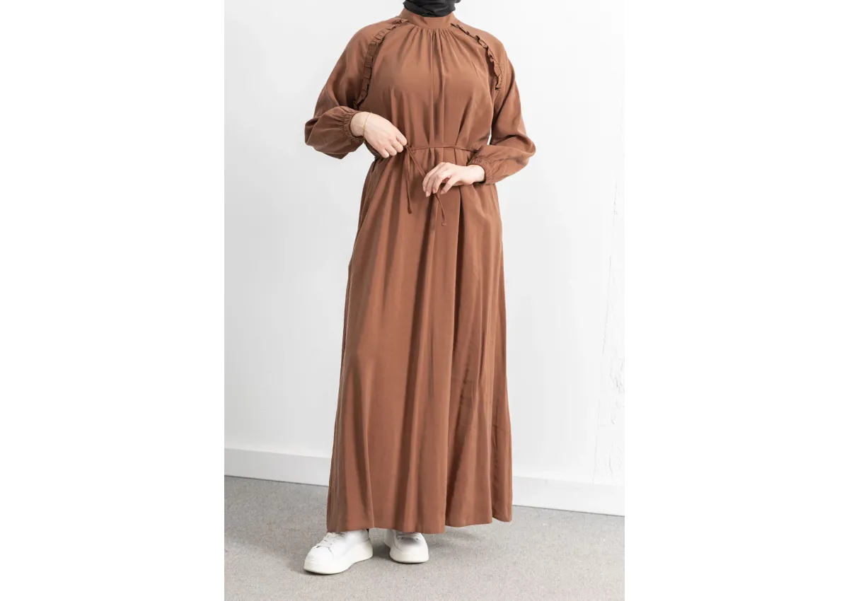 LETAFET REGLAN KOL FIRFIR DETAYLI ELBİSE - TABA - (Asorti: 46-52)