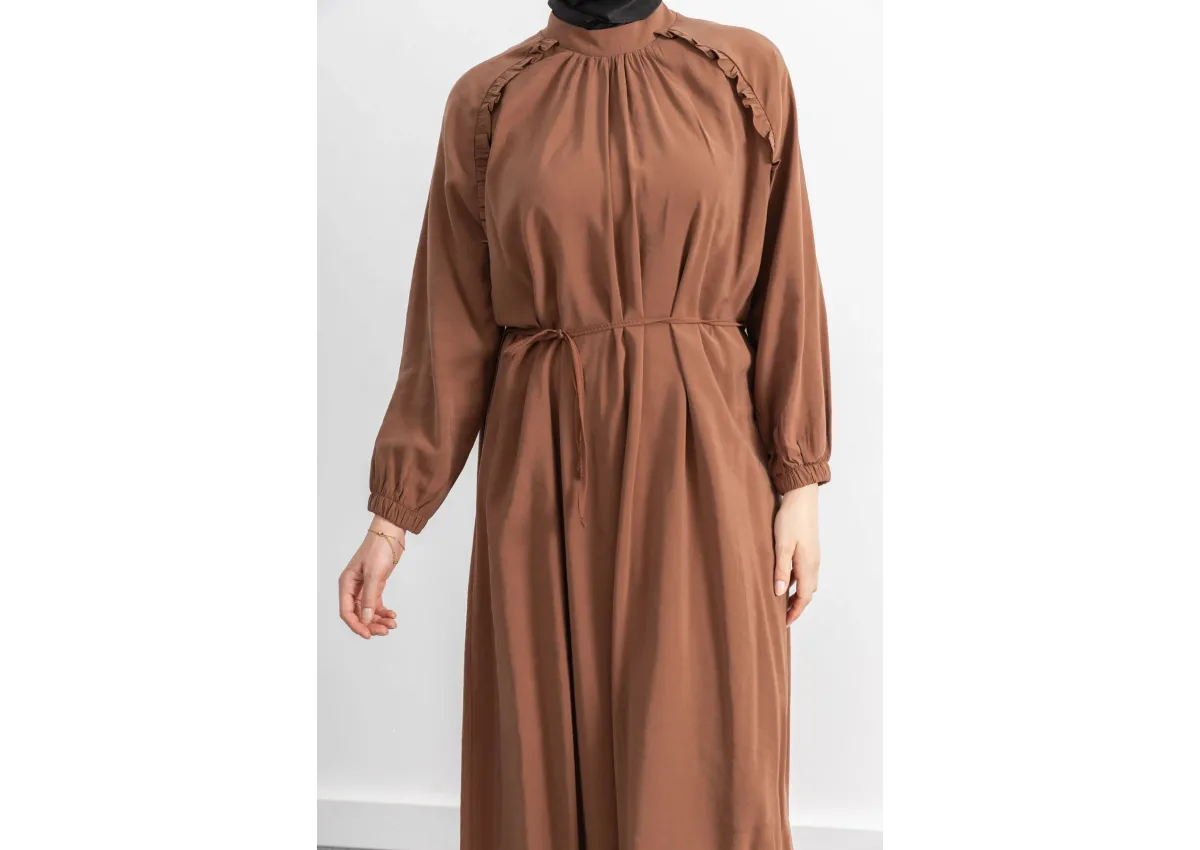 LETAFET REGLAN KOL FIRFIR DETAYLI ELBİSE - TABA - (Asorti: 46-52)