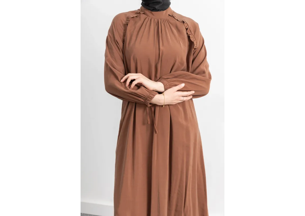 LETAFET REGLAN KOL FIRFIR DETAYLI ELBİSE - TABA - (Asorti: 46-52)