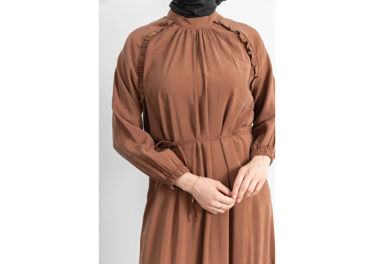 LETAFET REGLAN KOL FIRFIR DETAYLI ELBİSE - TABA - (Asorti: 46-52)