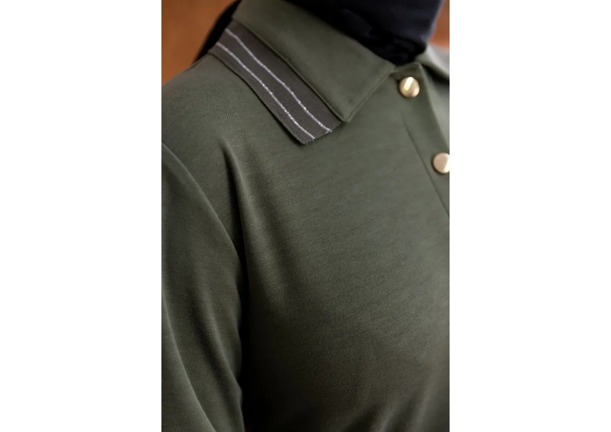 YAKASI VE MANŞETİ RİBANALI ELBİSE - HAKİ - (Asorti: M-XXL)