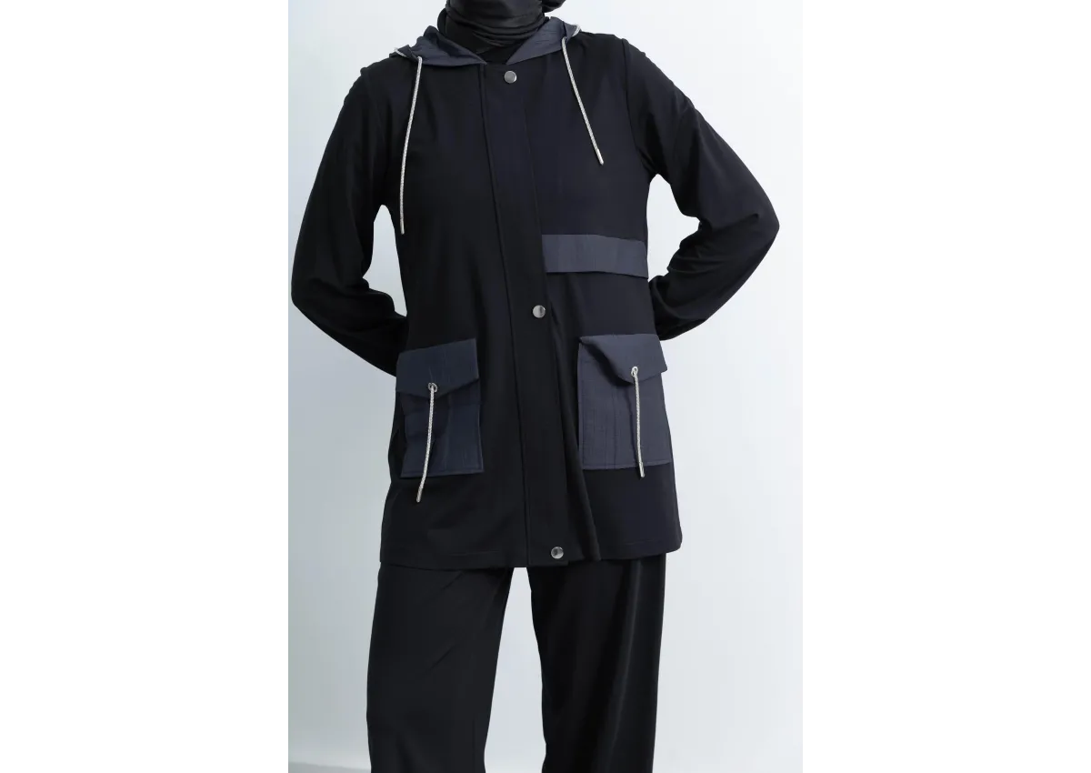 GARNİ KUMAŞLI ALLERLİ PANTOLON TAKIM - SİYAH - (Asorti: M-XXL)