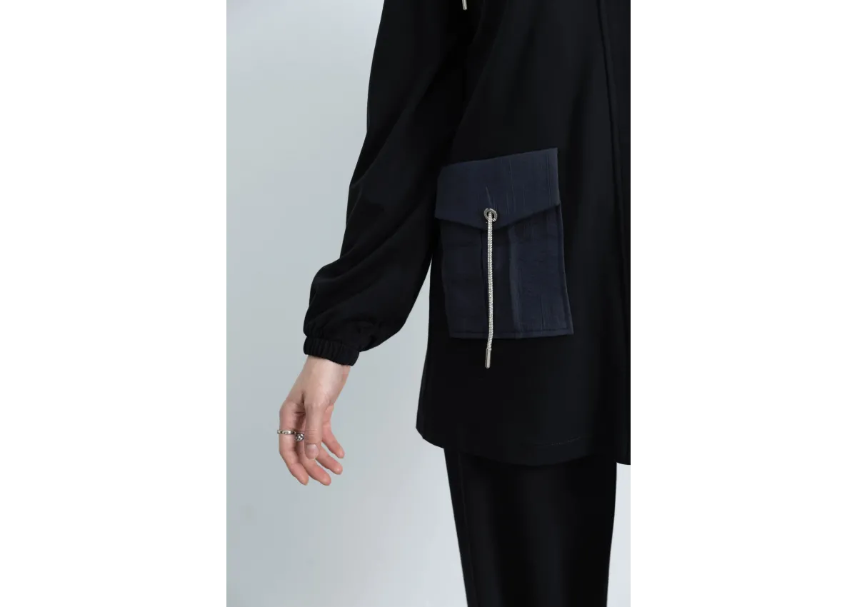 GARNİ KUMAŞLI ALLERLİ PANTOLON TAKIM - SİYAH - (Asorti: M-XXL)