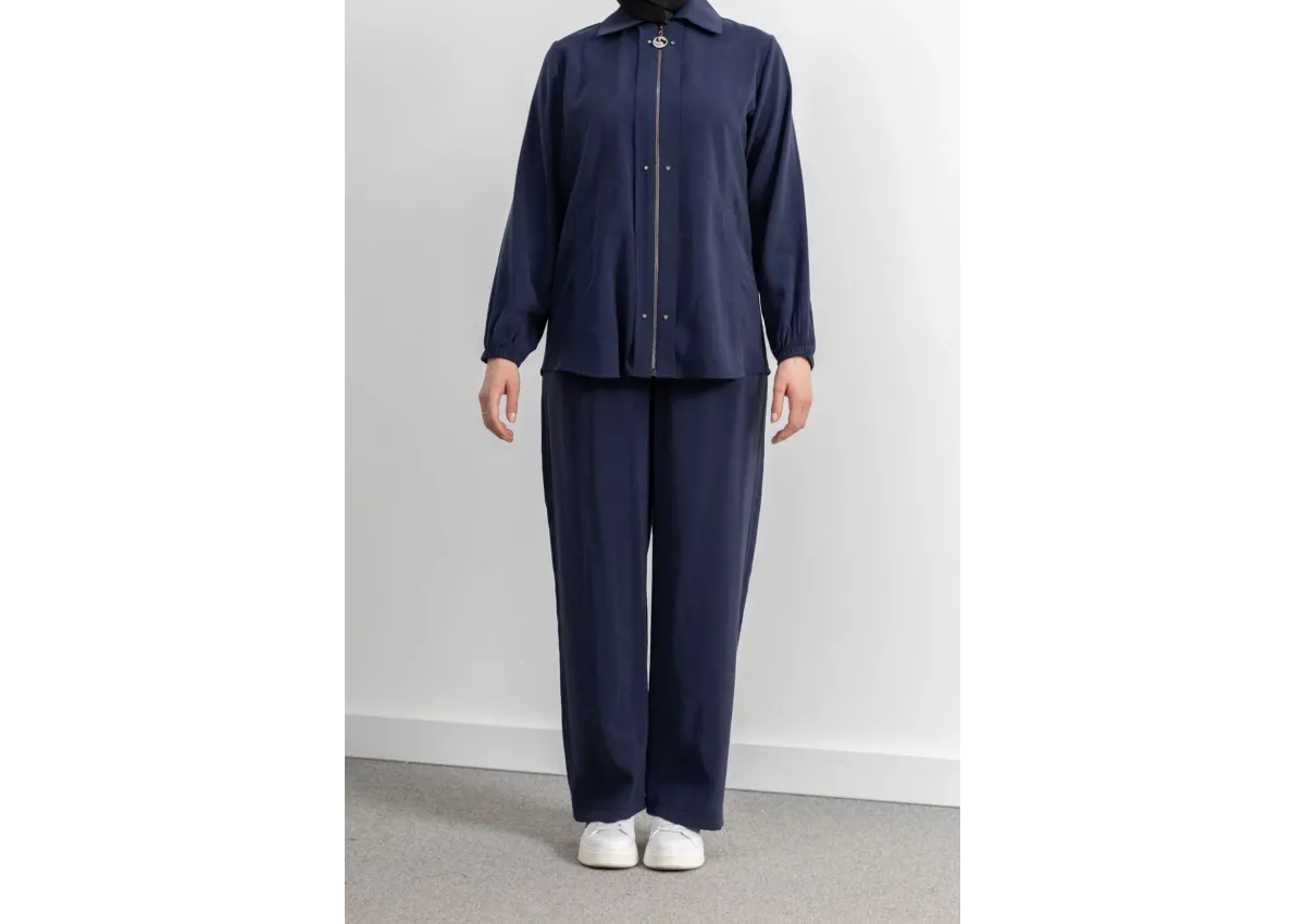 LETAFET RİVET DETAYLI FERMUARLI PANTOLONLU TAKIM - LACİVERT - (Asorti: M-XXL)