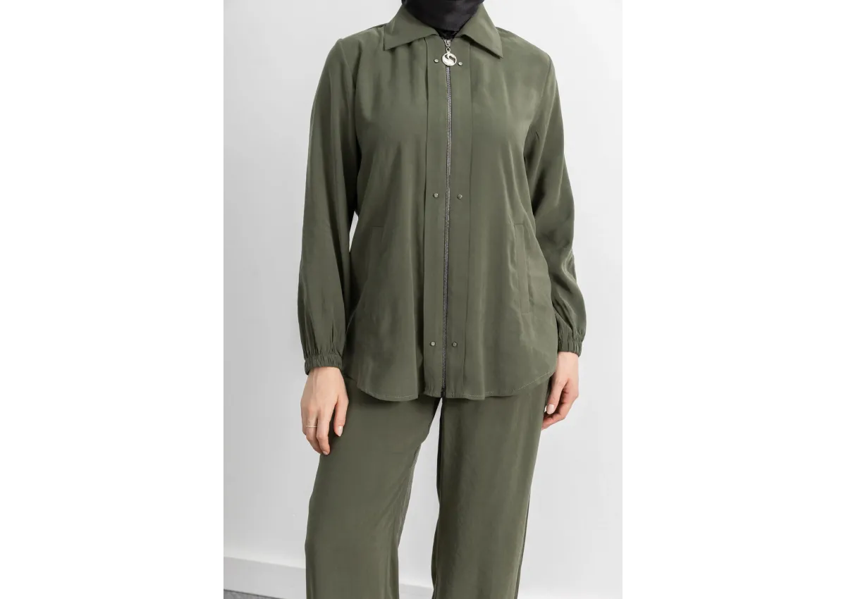 LETAFET RİVET DETAYLI FERMUARLI PANTOLONLU TAKIM - HAKİ - (Asorti: M-XXL)