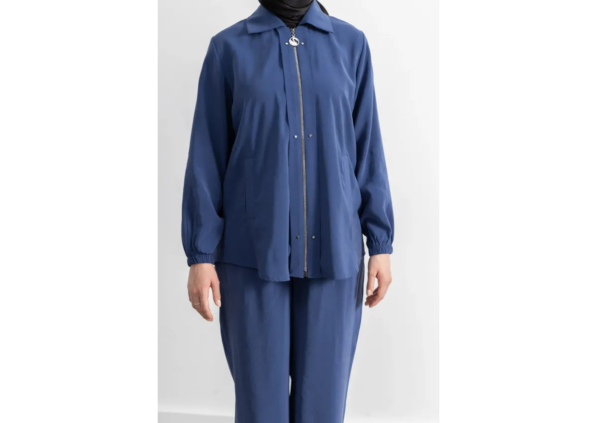 LETAFET RİVET DETAYLI FERMUARLI PANTOLONLU TAKIM - İNDİGO - (Asorti: M-XXL)