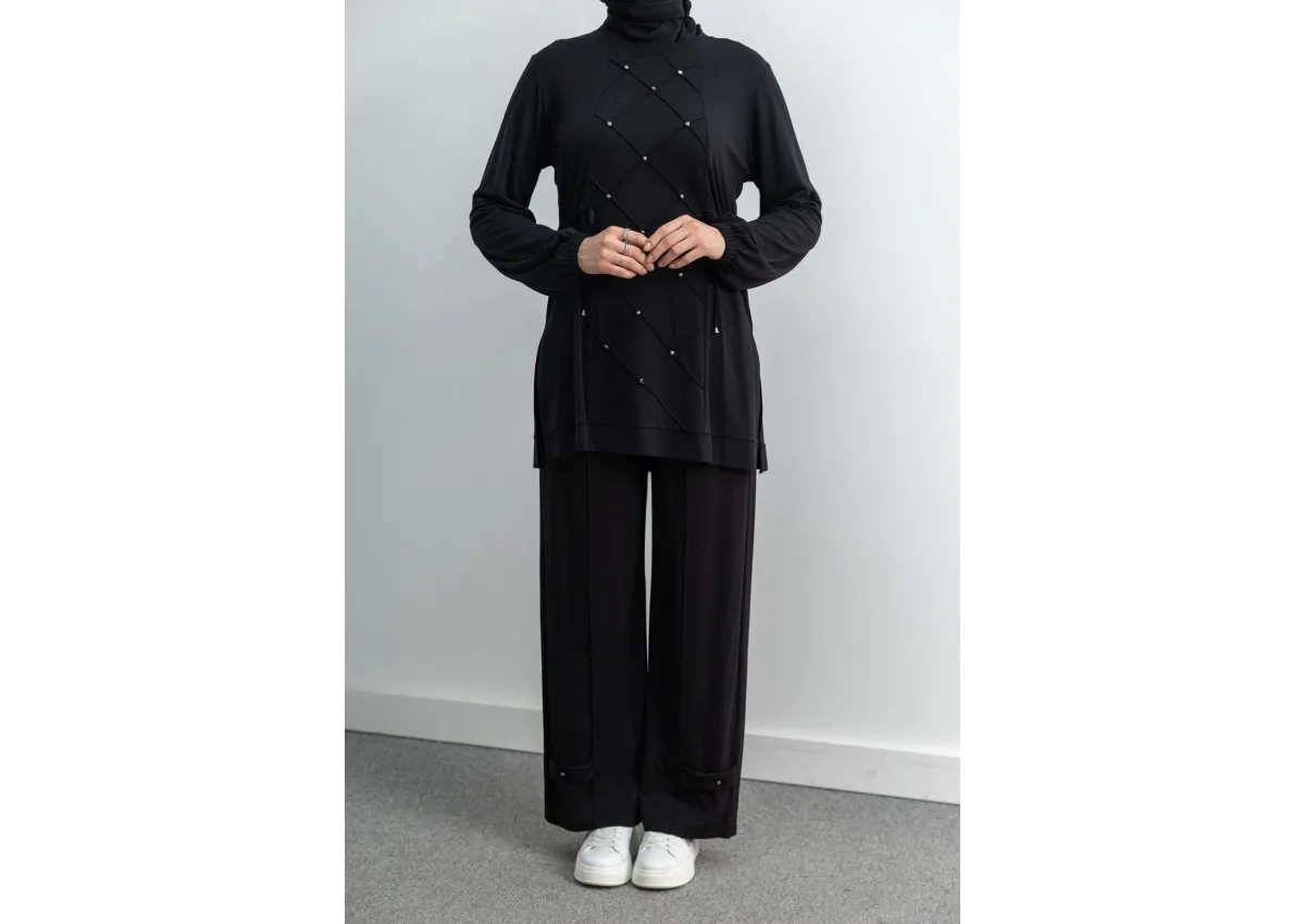 LETAFET 4033 PANTOLONLU TAKIM - SİYAH - (Asorti: M-XL)