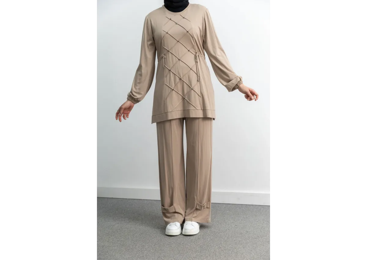 LETAFET 4033 PANTOLONLU TAKIM - BEJ - (Asorti: M-XL)