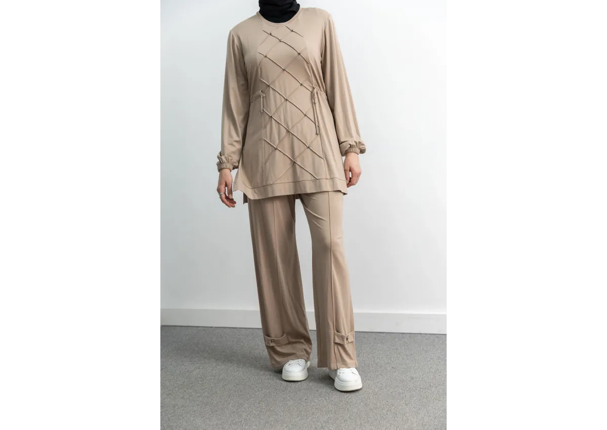 LETAFET 4033 PANTOLONLU TAKIM - BEJ - (Asorti: M-XL)