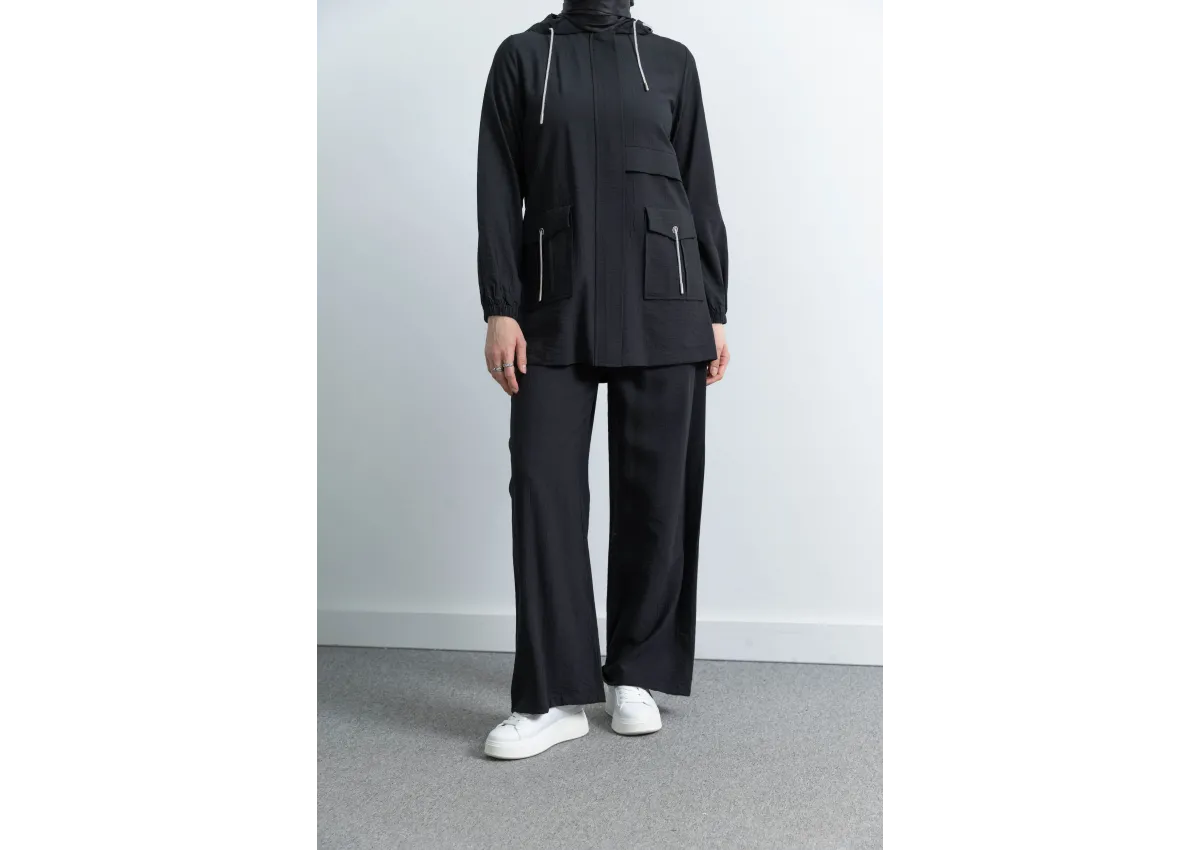 Letafet Cep Detaylı Pantolonlu Takım - SİYAH - (Asorti: M-XXL)