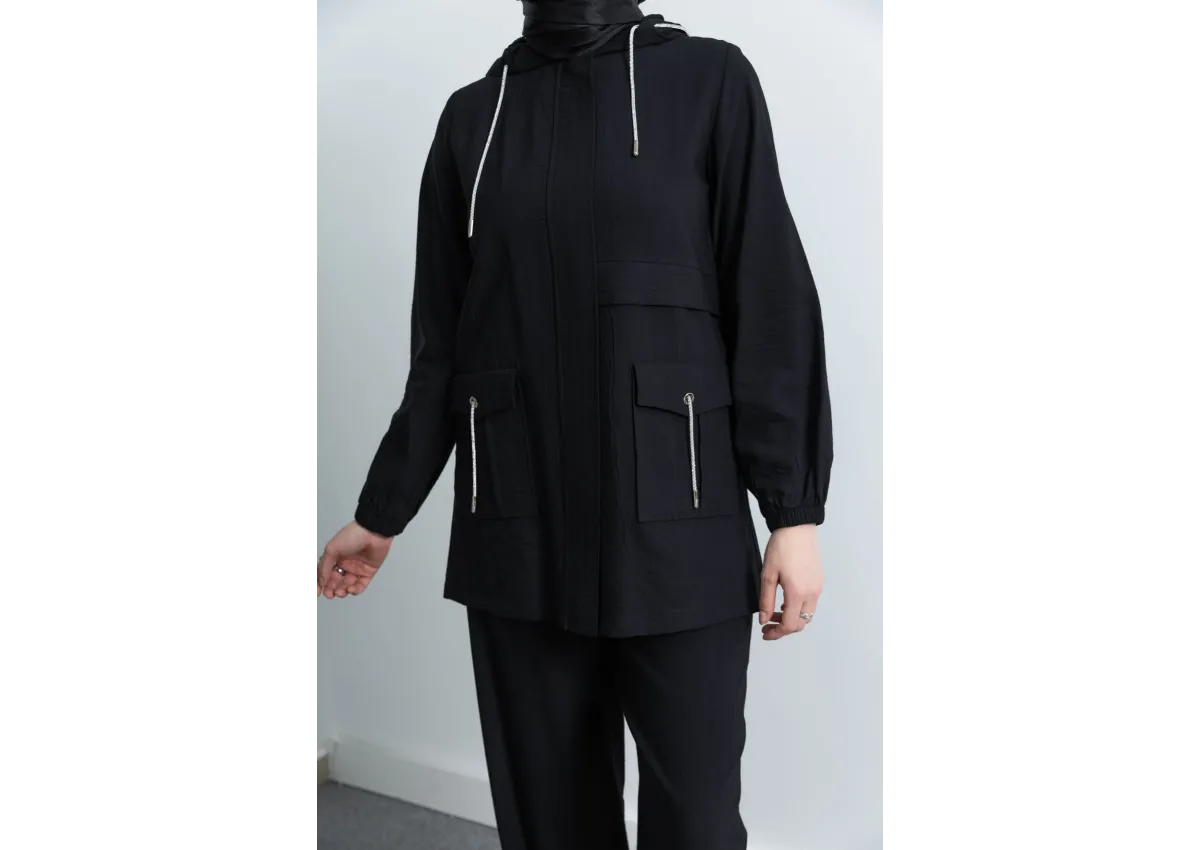 Letafet Cep Detaylı Pantolonlu Takım - SİYAH - (Asorti: M-XXL)