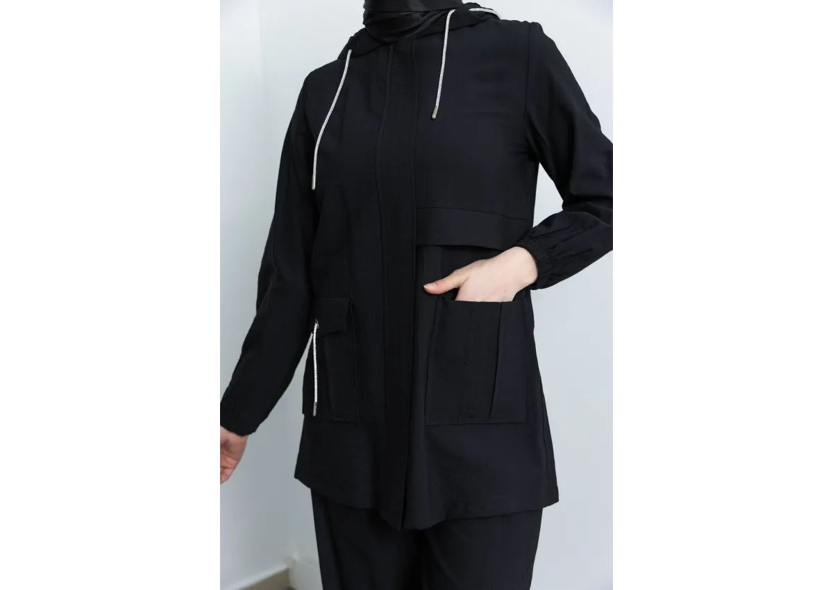 Letafet Cep Detaylı Pantolonlu Takım - SİYAH - (Asorti: M-XXL)