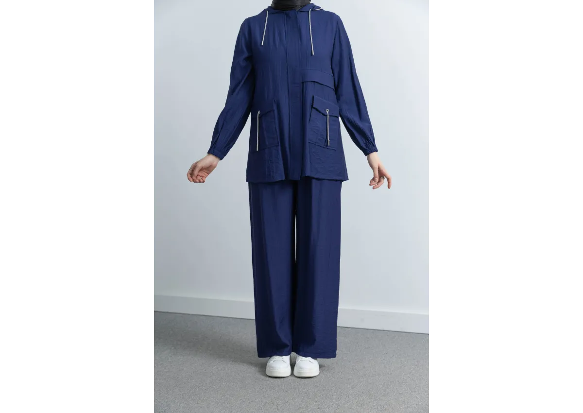 Letafet Cep Detaylı Pantolonlu Takım - LACİVERT - (Asorti: M-XXL)