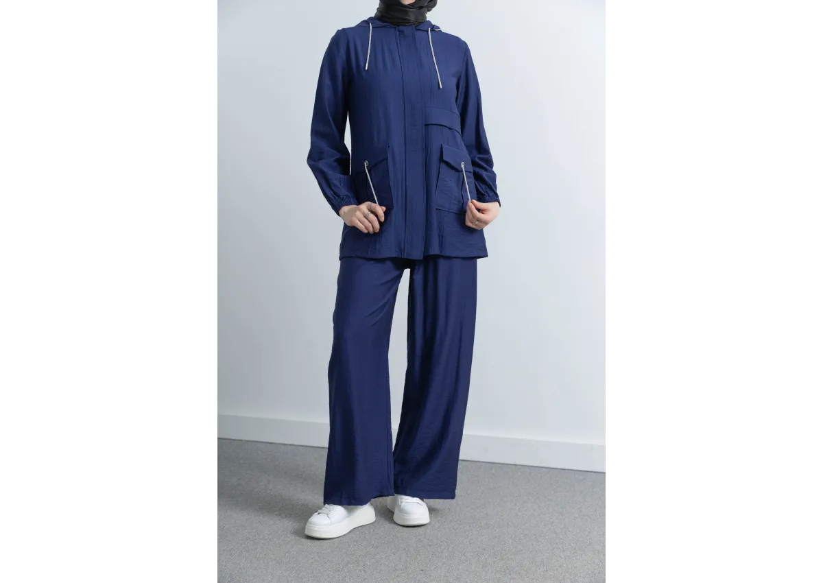 Letafet Cep Detaylı Pantolonlu Takım - LACİVERT - (Asorti: M-XXL)