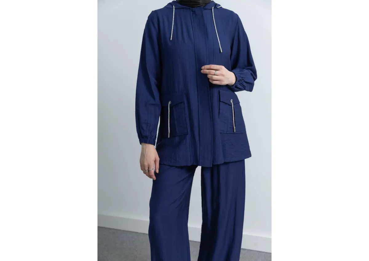 Letafet Cep Detaylı Pantolonlu Takım - LACİVERT - (Asorti: M-XXL)