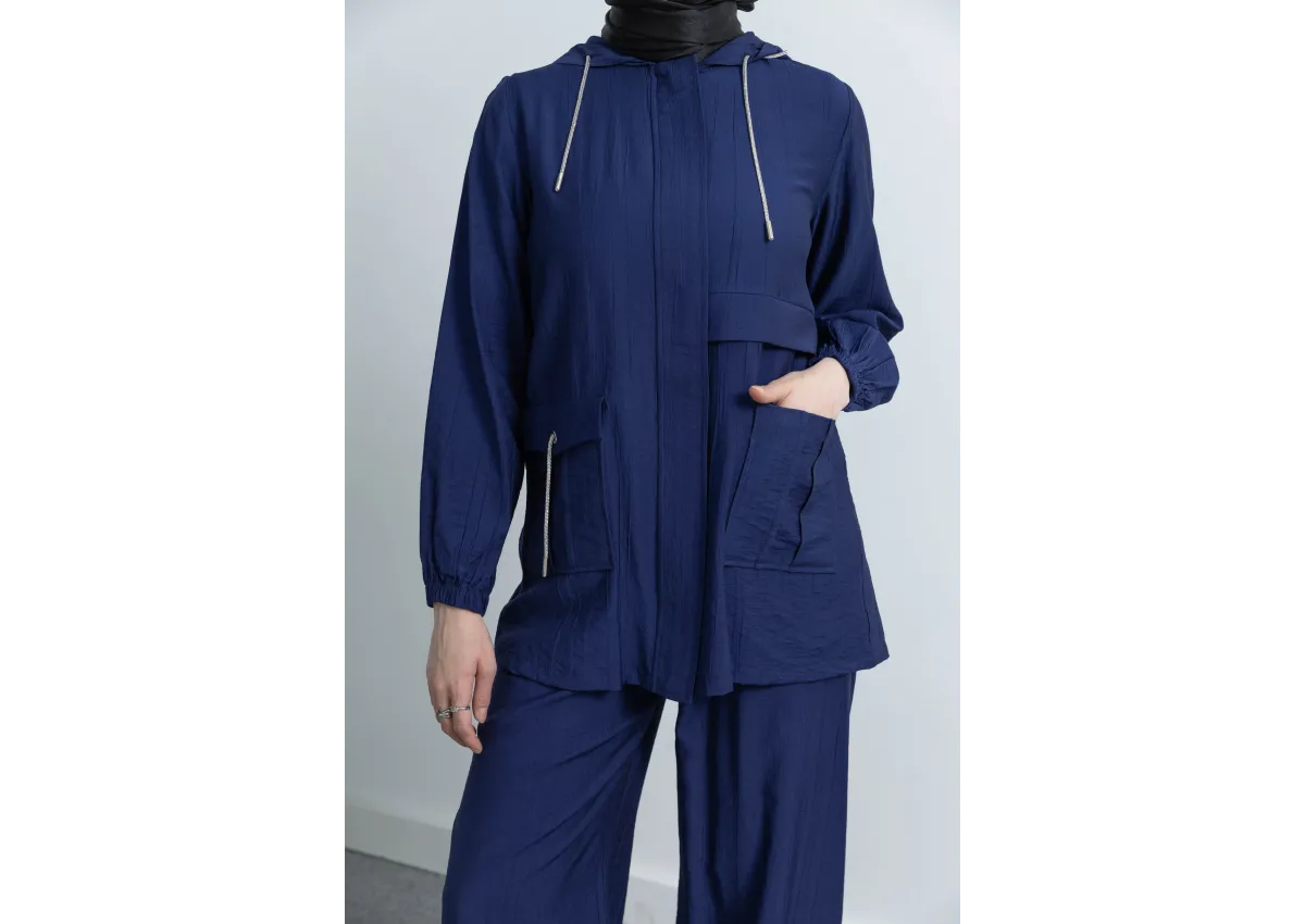 Letafet Cep Detaylı Pantolonlu Takım - LACİVERT - (Asorti: M-XXL)