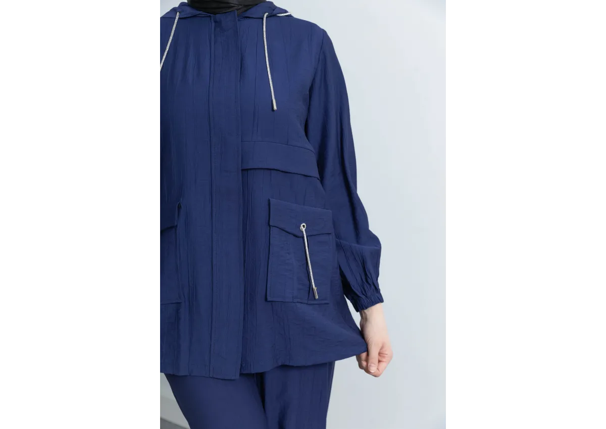 Letafet Cep Detaylı Pantolonlu Takım - LACİVERT - (Asorti: M-XXL)