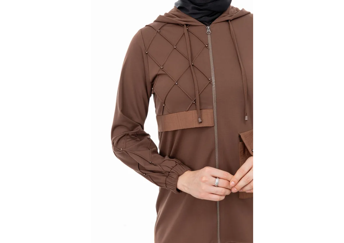 NERVÜR DETAYLI İNCİ PANT. TAKIM - KAHVE - (Asorti: M-XXL)