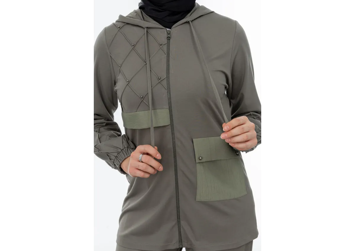 NERVÜR DETAYLI İNCİ PANT. TAKIM - KOYU HAKİ - (Asorti: M-XXL)