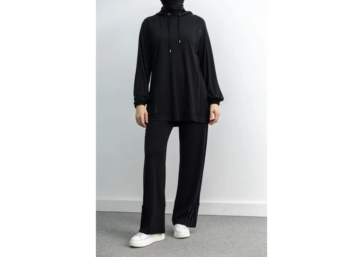 LETAFET 4068 PANTOLONLU TAKIM - SİYAH - (Asorti: M-XL)