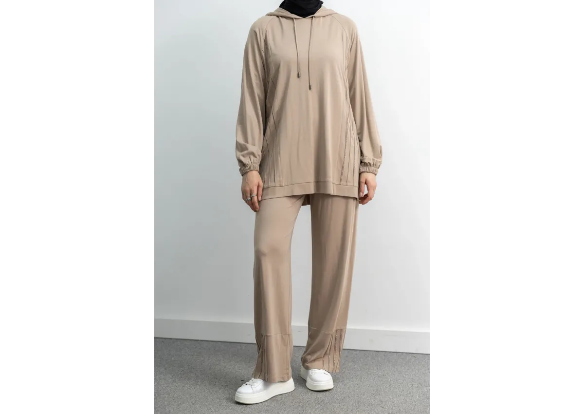 LETAFET 4068 PANTOLONLU TAKIM - BEJ - (Asorti: M-XL)