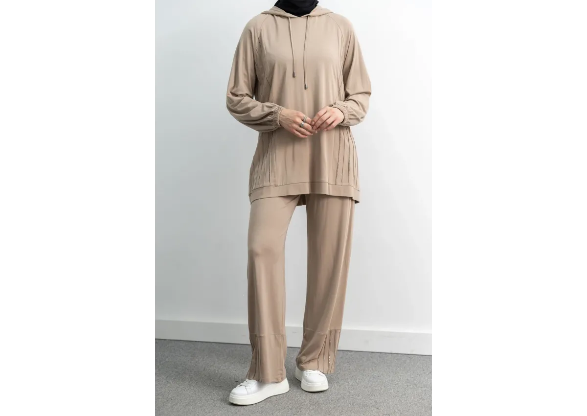 LETAFET 4068 PANTOLONLU TAKIM - BEJ - (Asorti: M-XL)