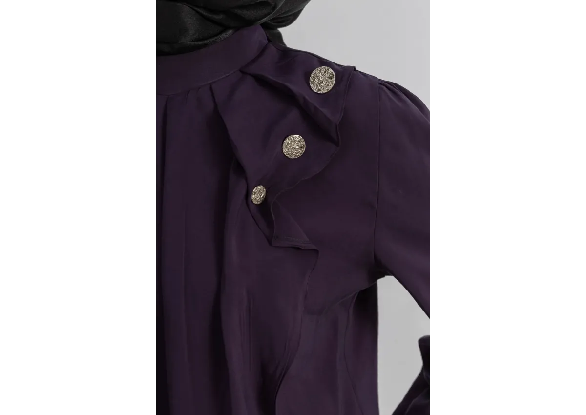 LETAFET ÖNÜ VOLAN DETAYLI PANTOLONLU TAKIM - MÜRDÜM - (Asorti: M-XXL)