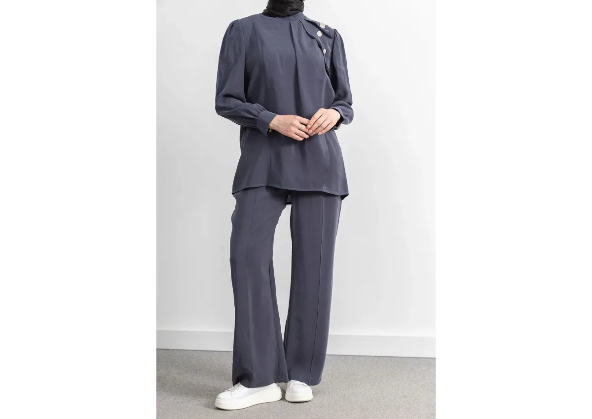 LETAFET ÖNÜ VOLAN DETAYLI PANTOLONLU TAKIM - ANTRASİT - (Asorti: M-XXL)