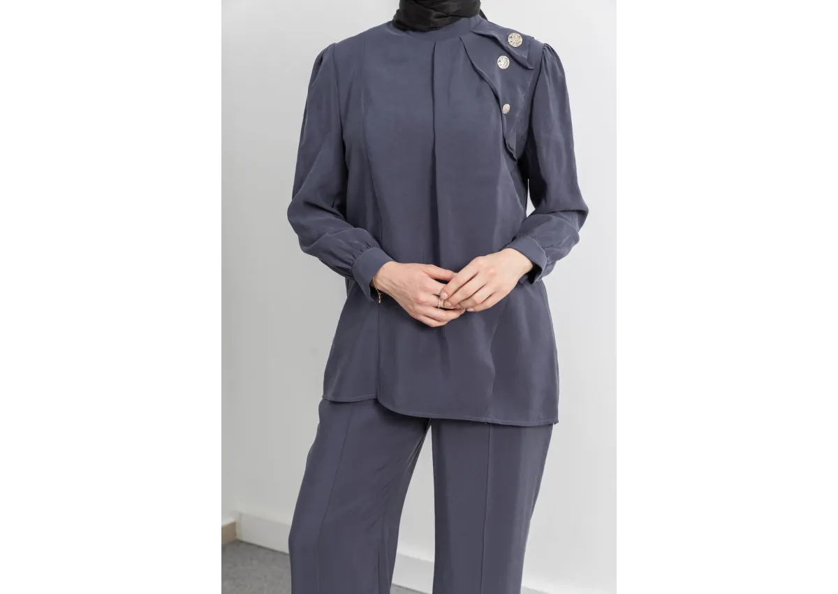 LETAFET ÖNÜ VOLAN DETAYLI PANTOLONLU TAKIM - ANTRASİT - (Asorti: M-XXL)