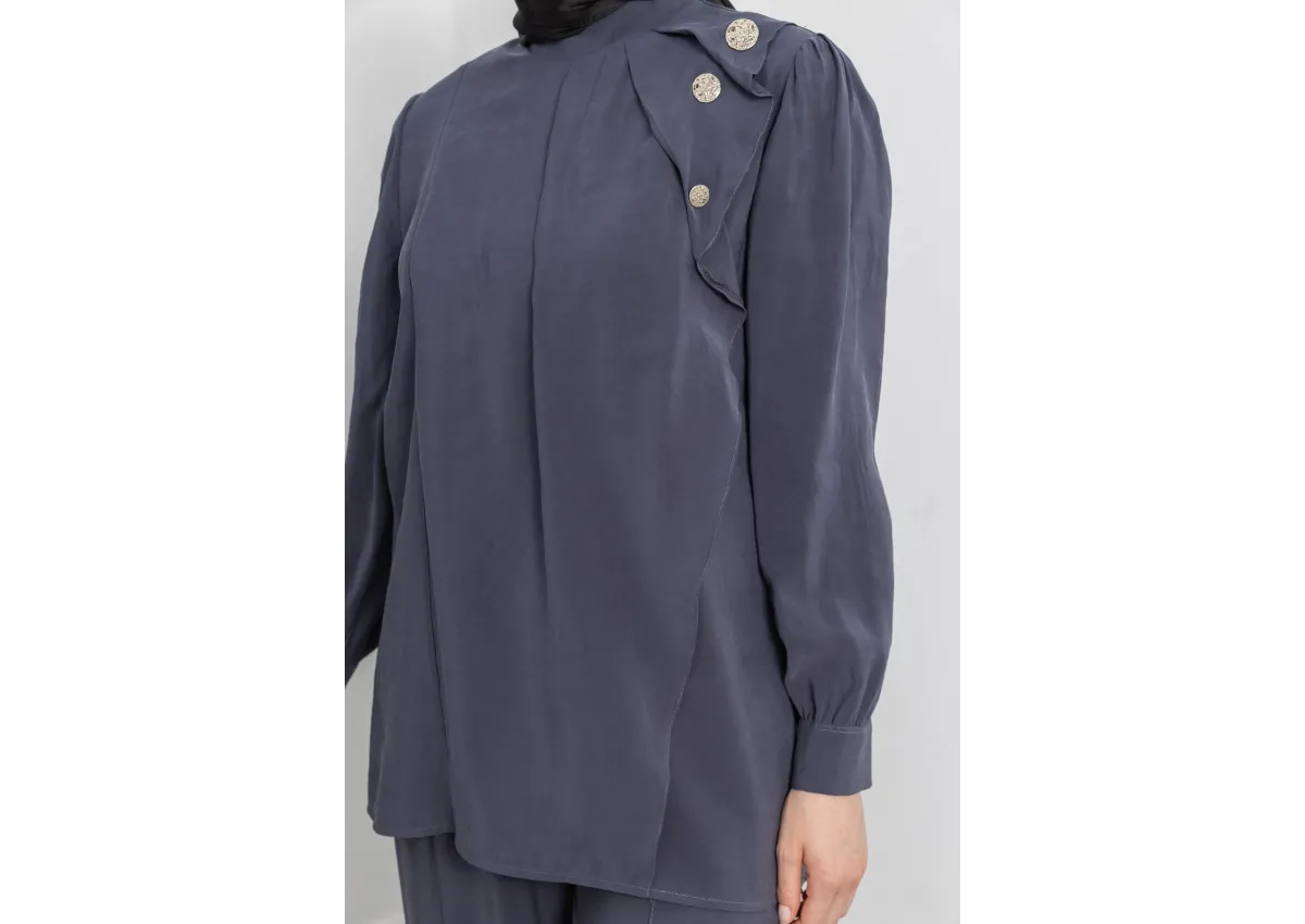 LETAFET ÖNÜ VOLAN DETAYLI PANTOLONLU TAKIM - ANTRASİT - (Asorti: M-XXL)