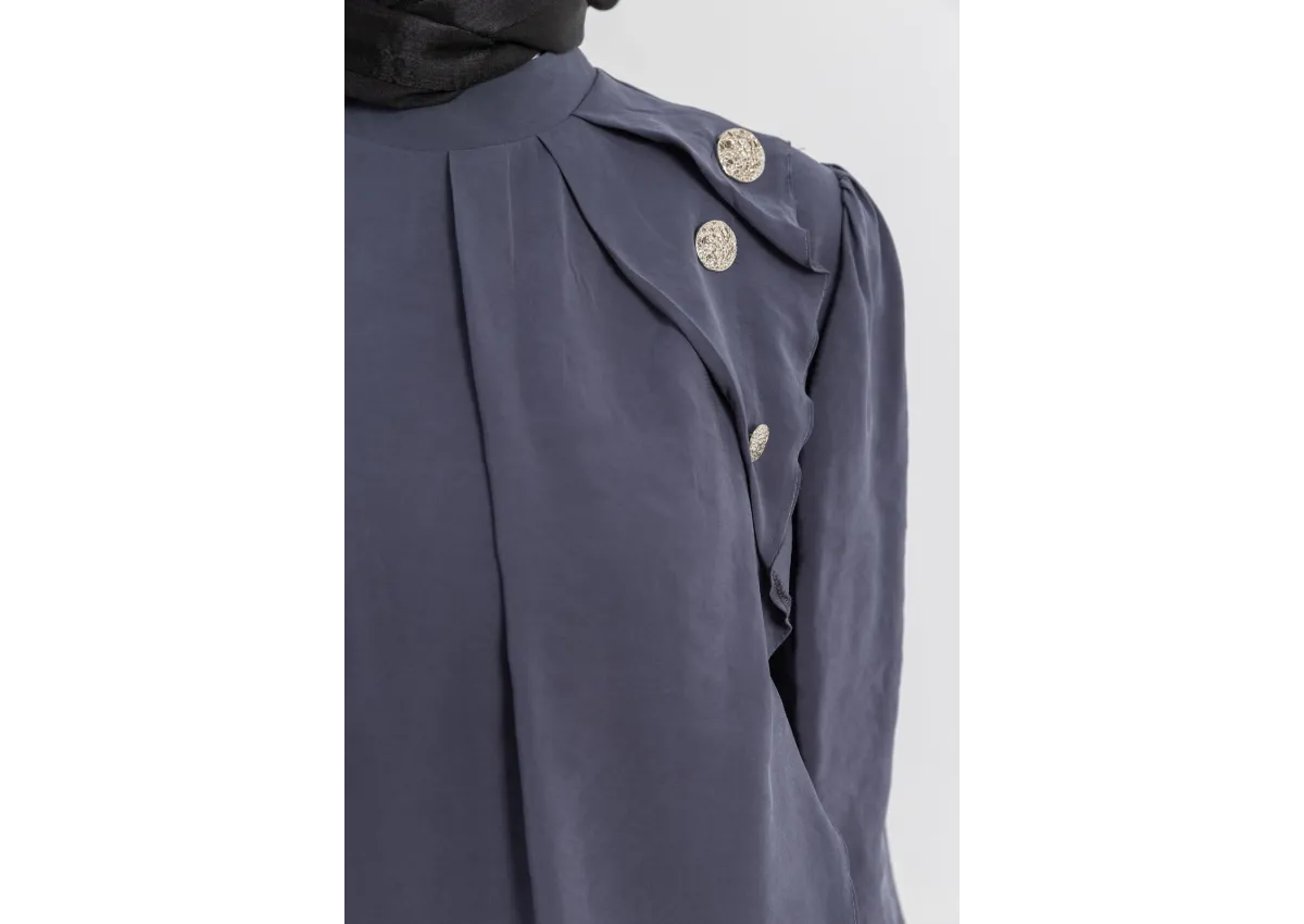 LETAFET ÖNÜ VOLAN DETAYLI PANTOLONLU TAKIM - ANTRASİT - (Asorti: M-XXL)