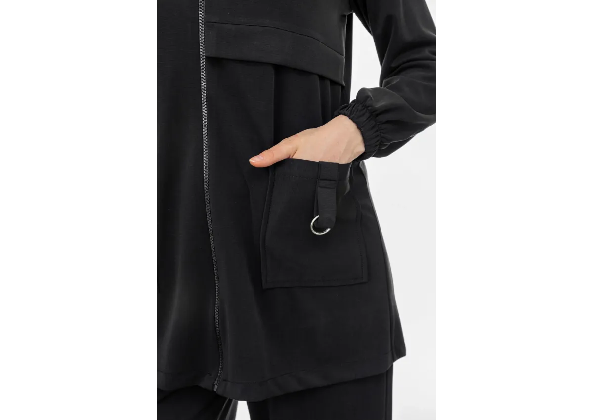 ALLERLİ CEPLERİ HALKA DETAYLI PANTOLON TAKIM - SİYAH - (Asorti: M-XXL)