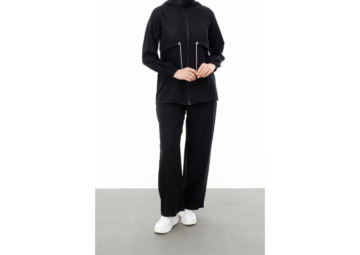 BELDEN ALLERLİ FİLELİ PANTOLON TAKIM - SİYAH - (Asorti: M-XXL)