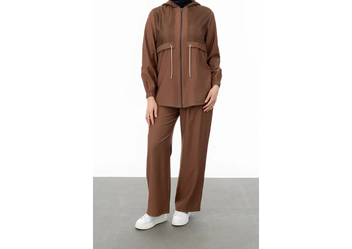 BELDEN ALLERLİ FİLELİ PANTOLON TAKIM - KAHVE - (Asorti: M-XXL)