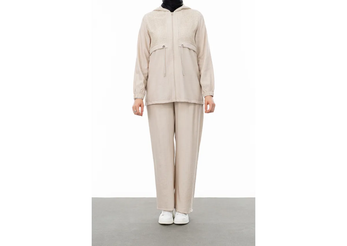 BELDEN ALLERLİ FİLELİ PANTOLON TAKIM - KUM - (Asorti: M-XXL)