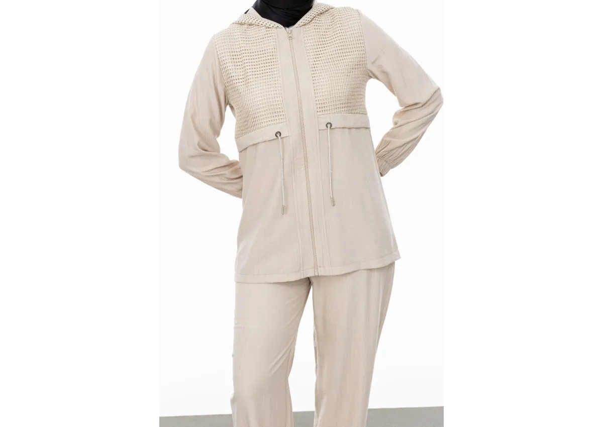 BELDEN ALLERLİ FİLELİ PANTOLON TAKIM - KUM - (Asorti: M-XXL)